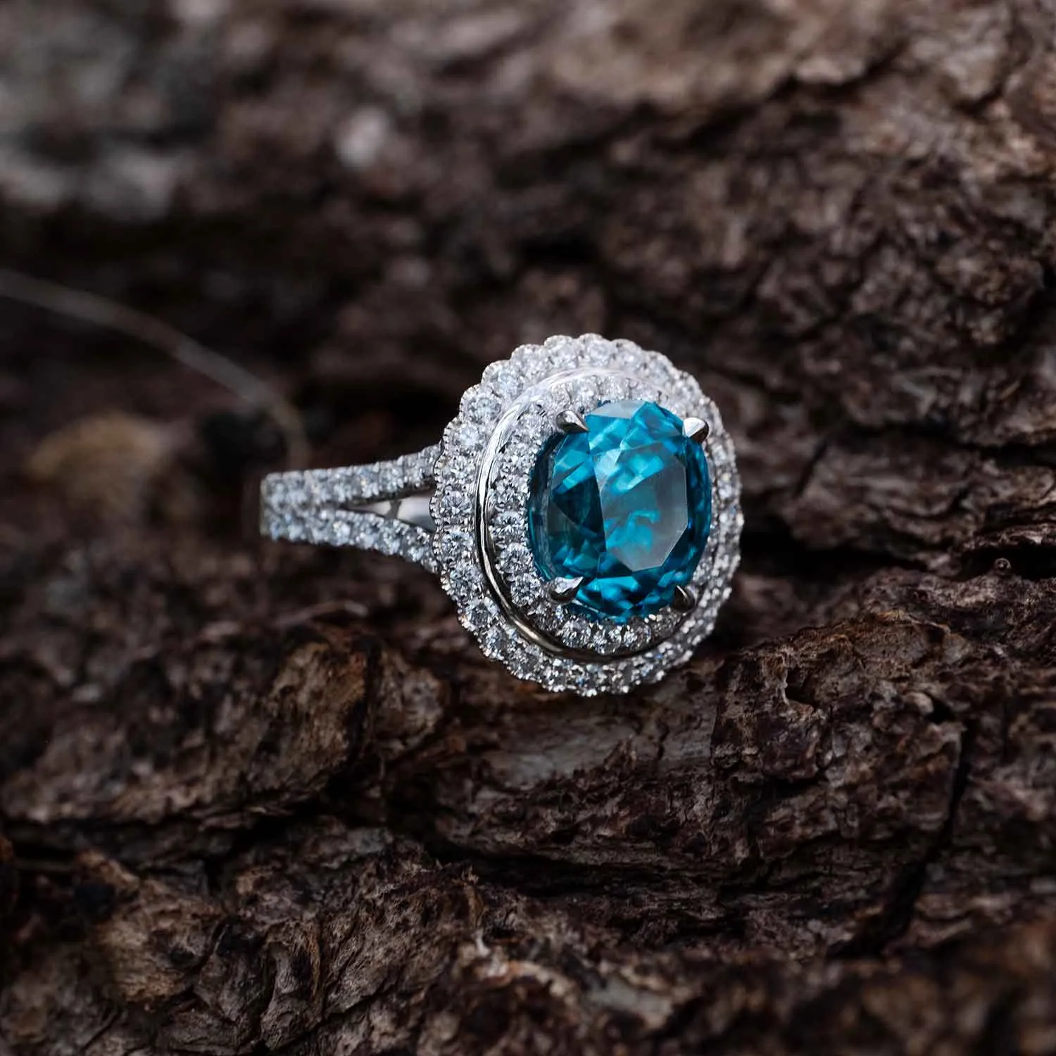 5.24 Carat Blue Zircon Gemstone Ring in 14k White Gold
