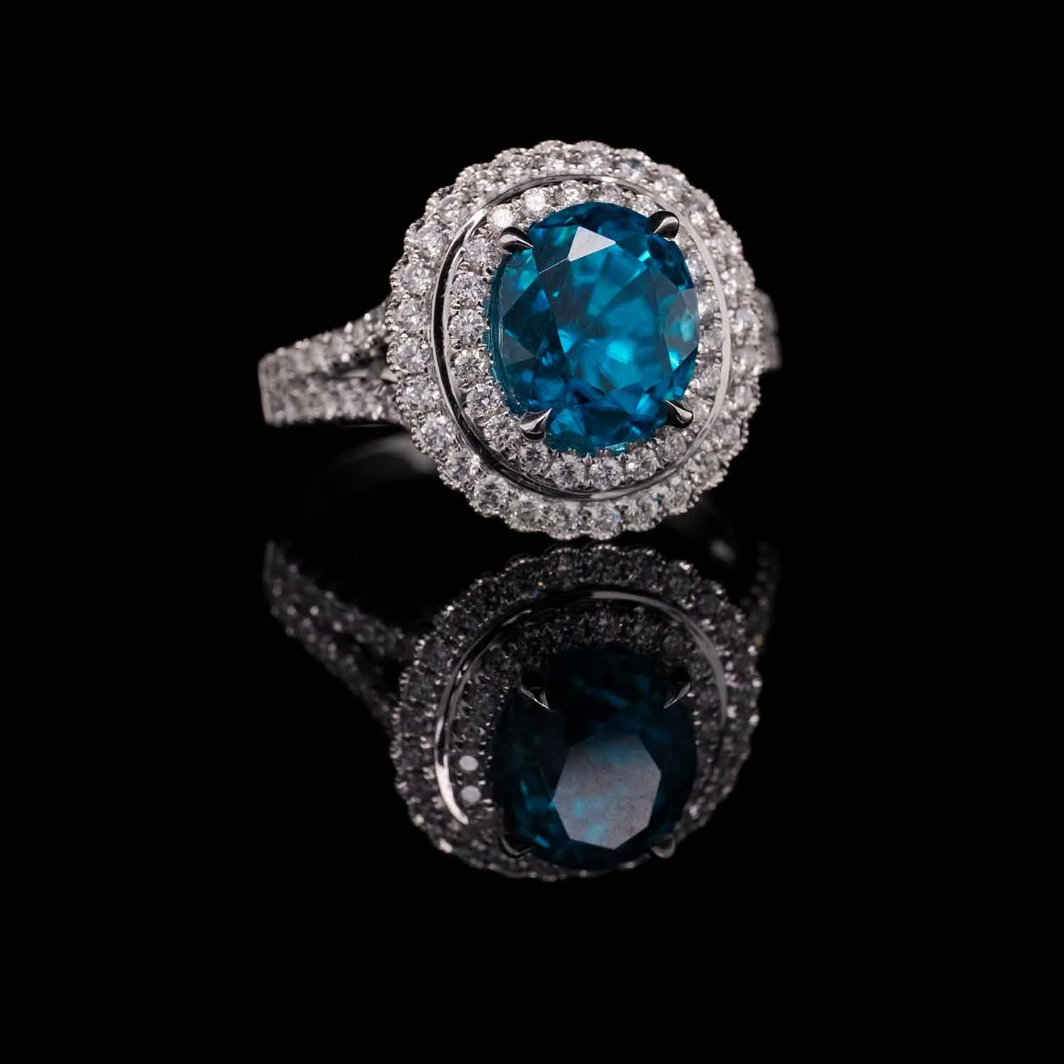 5.24 Carat Blue Zircon Gemstone Ring in 14k White Gold