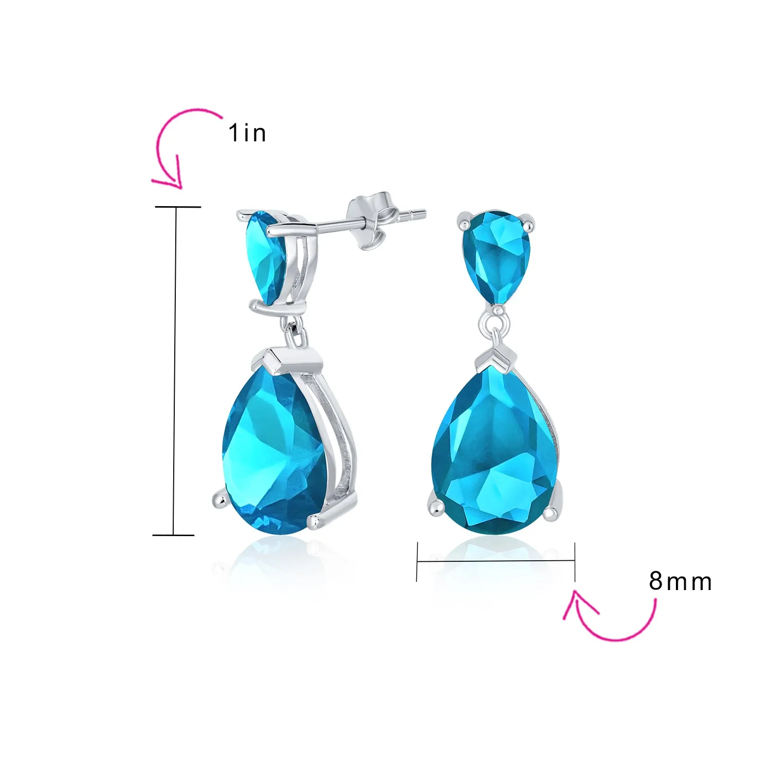 5CT Teardrop CZ Dangle Earrings Imitation Gemstone .925 Sterling Silver