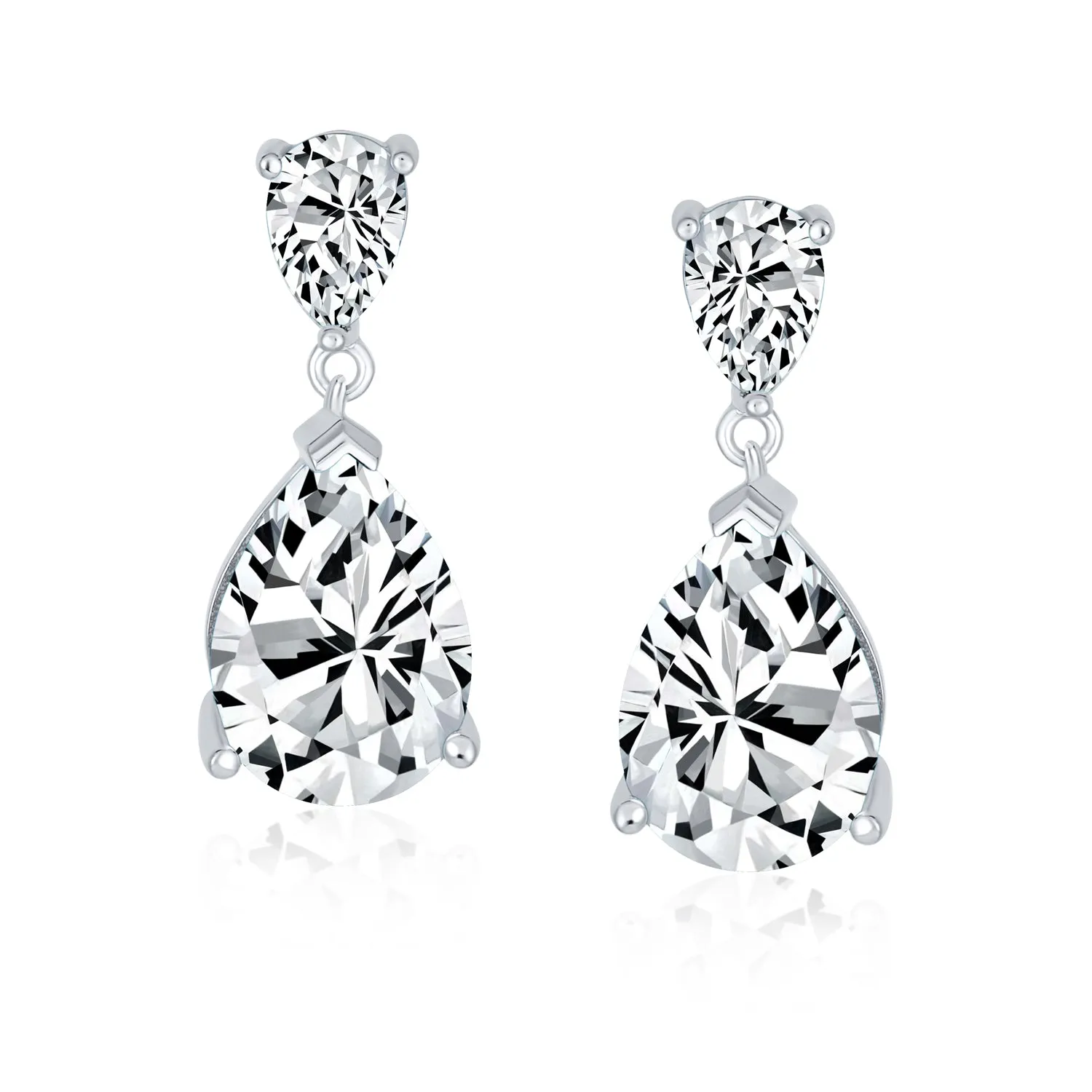 5CT Teardrop CZ Dangle Earrings Imitation Gemstone .925 Sterling Silver