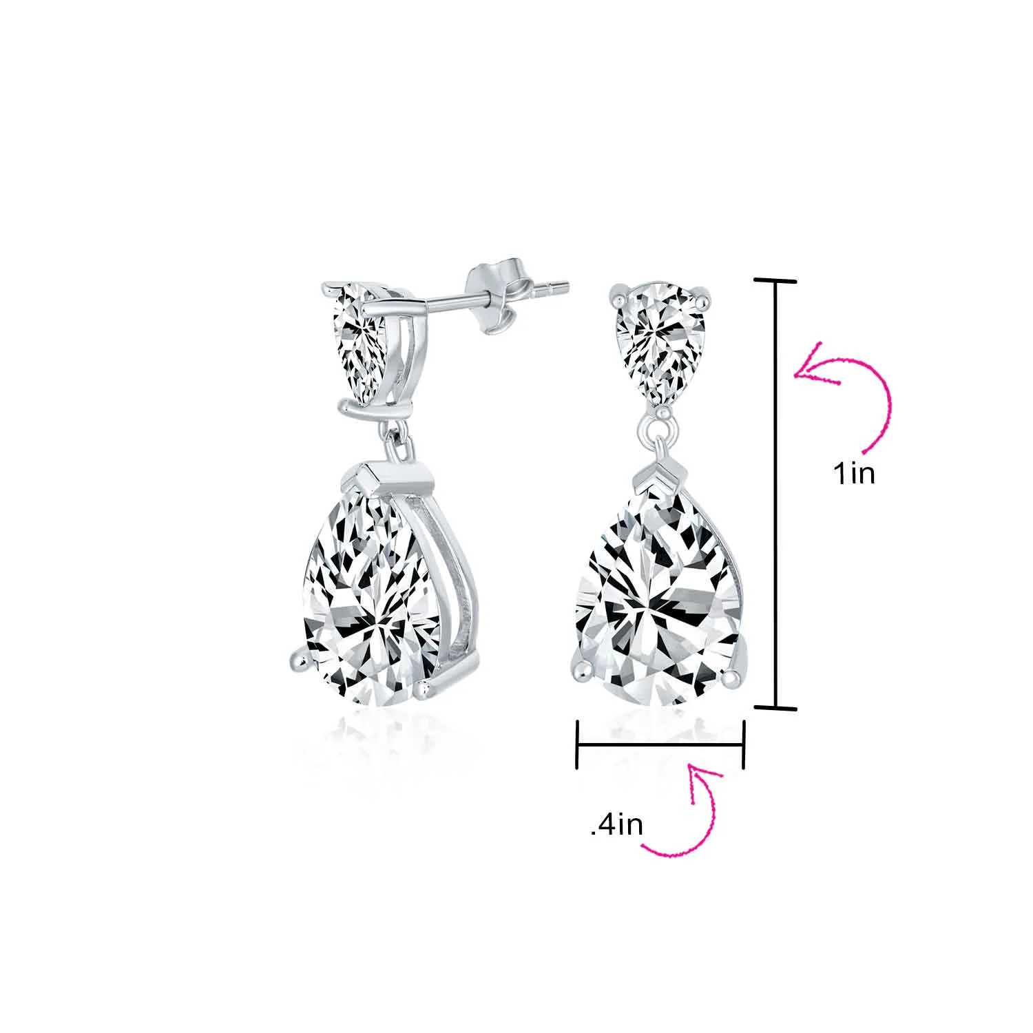 5CT Teardrop CZ Dangle Earrings Imitation Gemstone .925 Sterling Silver