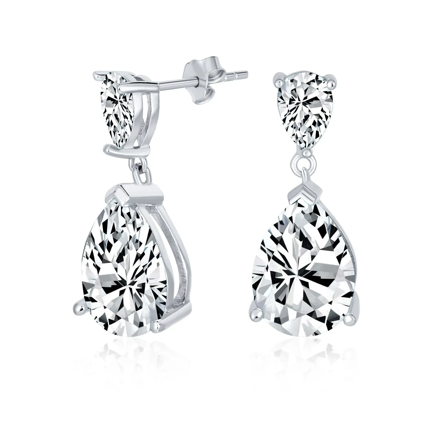 5CT Teardrop CZ Dangle Earrings Imitation Gemstone .925 Sterling Silver
