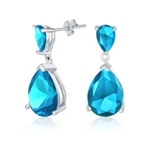 5CT Teardrop CZ Dangle Earrings Imitation Gemstone .925 Sterling Silver
