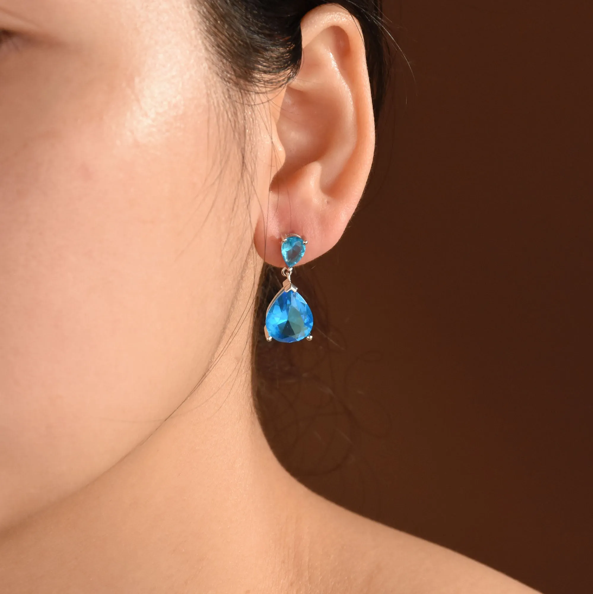 5CT Teardrop CZ Dangle Earrings Imitation Gemstone .925 Sterling Silver