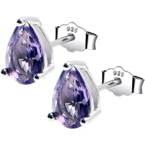 5mm CZ  Pear 925 Sterling Silver February Birthstone Stud Earrings