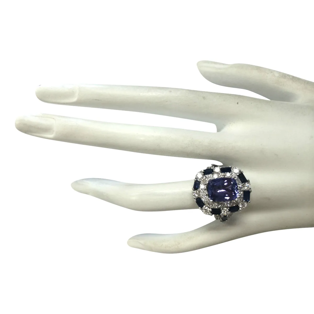 6.90 Carat Natural Tanzanite Sapphire 14K White Gold Diamond Ring