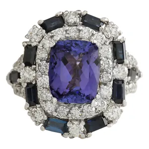 6.90 Carat Natural Tanzanite Sapphire 14K White Gold Diamond Ring