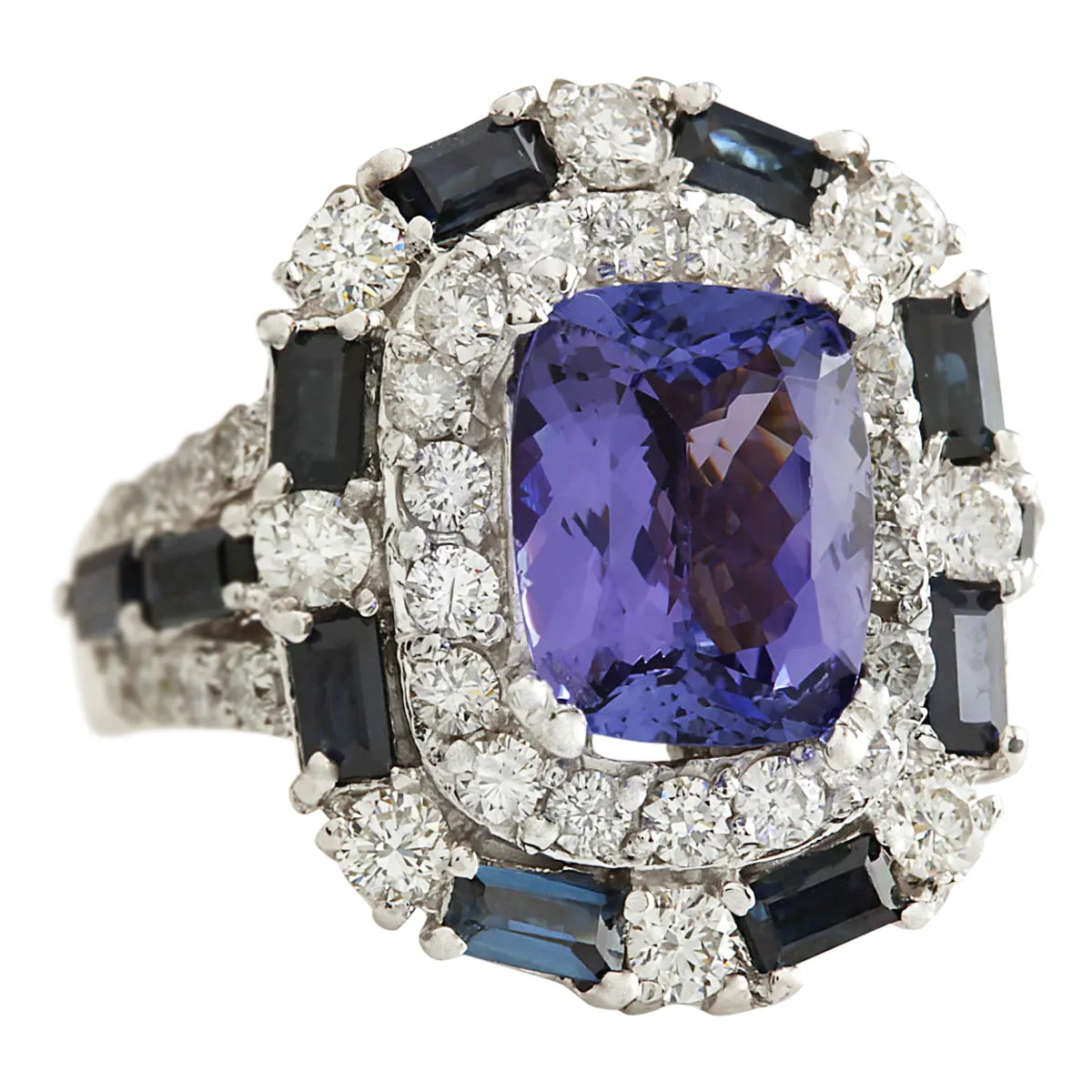 6.90 Carat Natural Tanzanite Sapphire 14K White Gold Diamond Ring