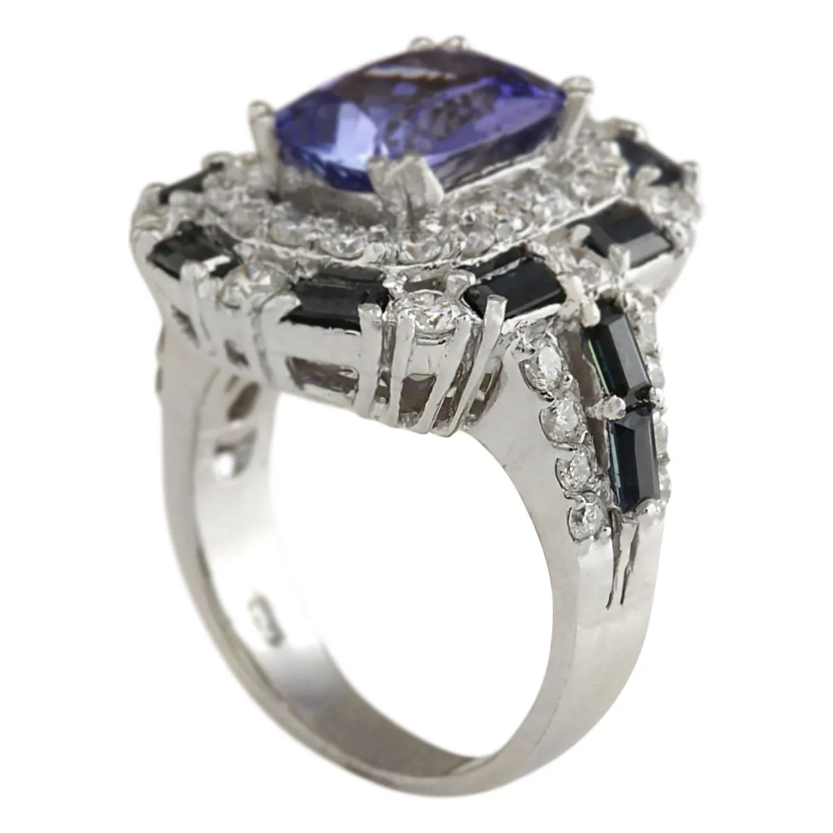6.90 Carat Natural Tanzanite Sapphire 14K White Gold Diamond Ring