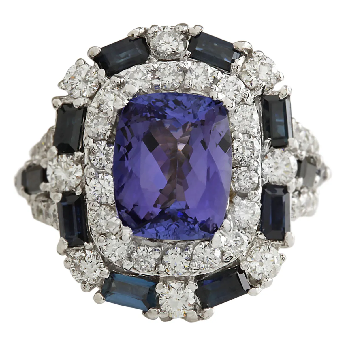 6.90 Carat Natural Tanzanite Sapphire 14K White Gold Diamond Ring