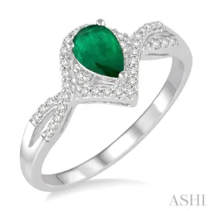 6x4 MM Pear Shape Emerald and 1/6 ctw Round Cut Diamond Ring in 14K White Gold