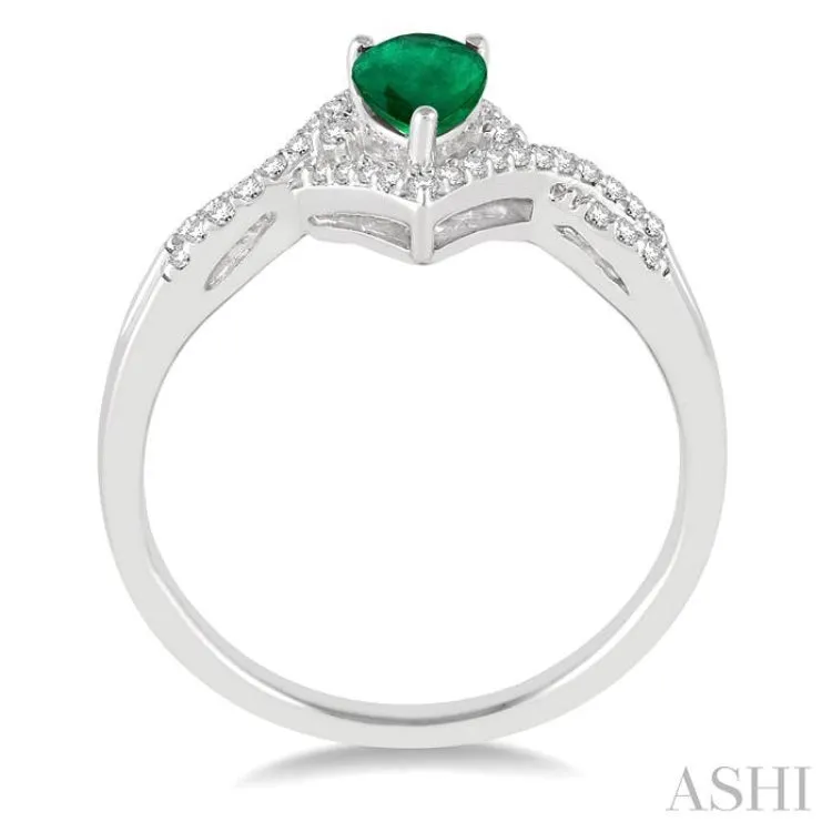 6x4 MM Pear Shape Emerald and 1/6 ctw Round Cut Diamond Ring in 14K White Gold