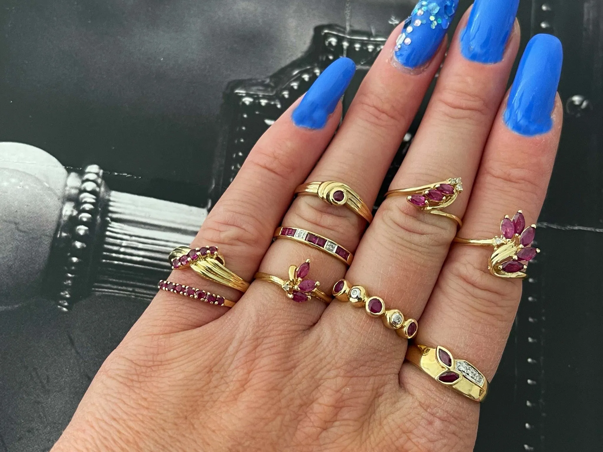 7 Prong Set Ruby Band Ring in 14k Yellow Gold