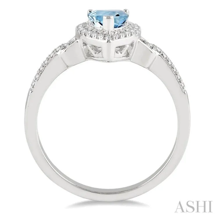 7x5 MM Pear Shape Aquamarine and 1/6 ctw Round Cut Diamond Ring in 14K White Gold