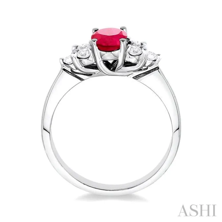 7x5mm Oval Cut Ruby and 1/3 ctw Round Cut Diamond Ring in 14K White Gold