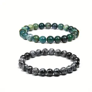 8mm Natural Stone Stretch Bangle Bracelet - Women's Daily Jewelry