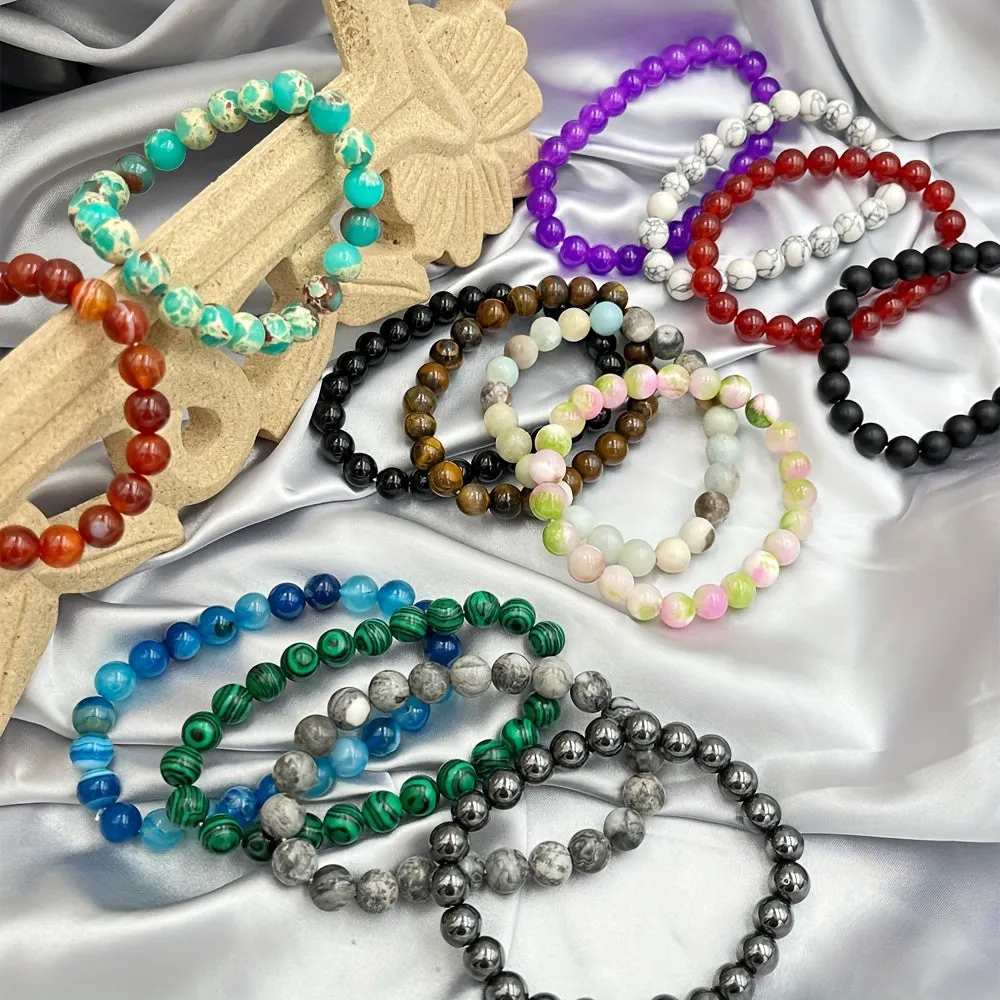 8mm Natural Stone Stretch Bangle Bracelet - Women's Daily Jewelry