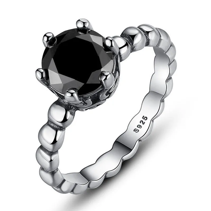 925 Silver Rings Black Crystal Compatible With European Fit Original WOS Wedding Ring Jewelry Christmas Gift