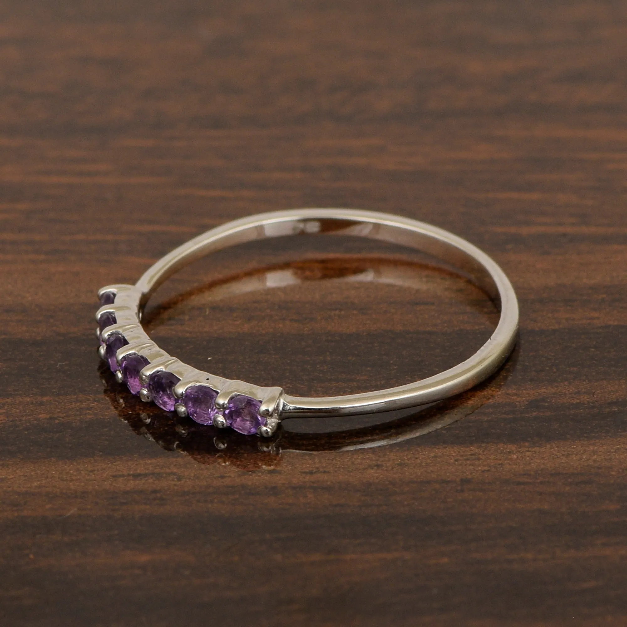 925 Sterling Silver 7-Stone 0.70 Ctw Amethyst Women Wedding Rings