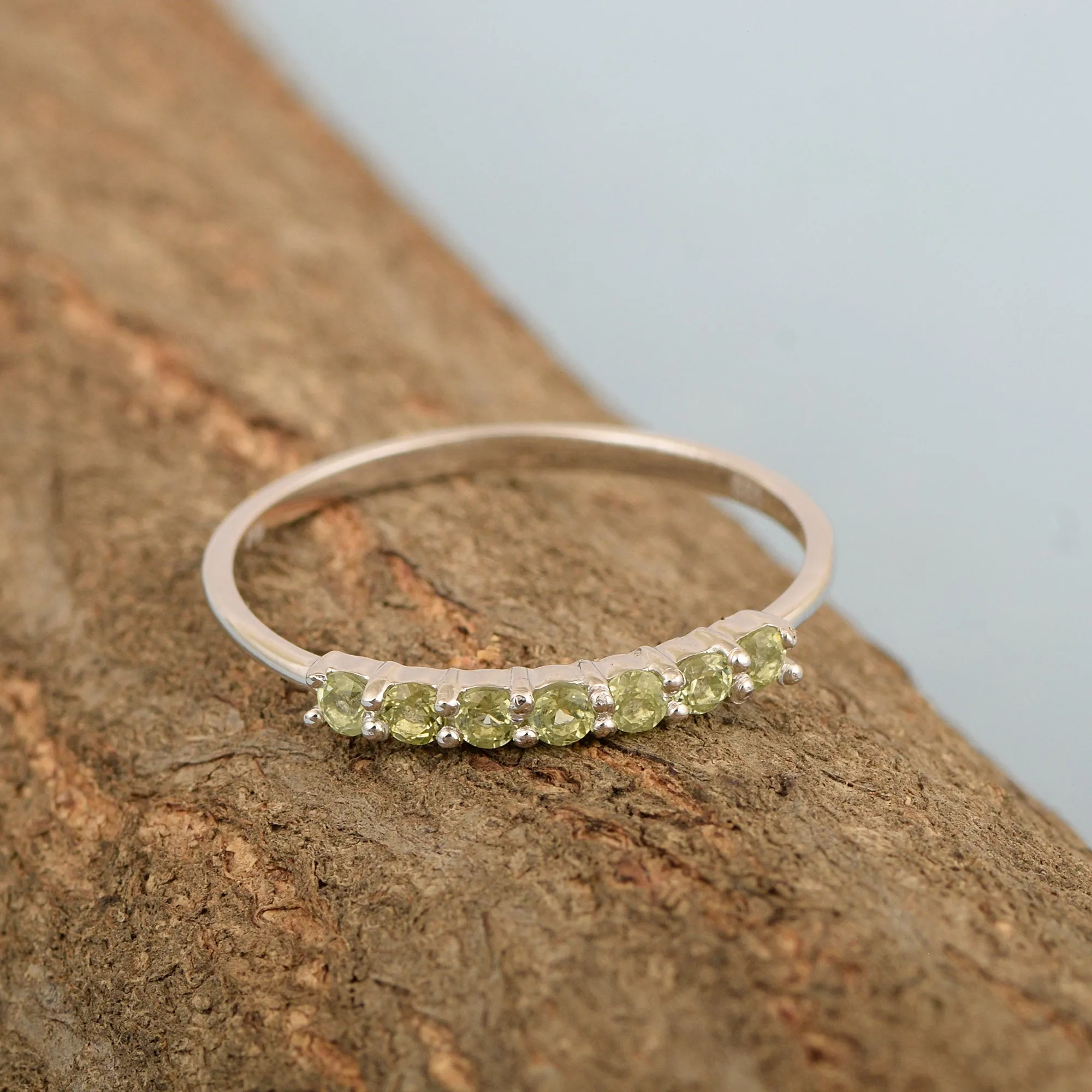 925 Sterling Silver 7-Stone 0.70 Ctw Peridot Women Wedding Rings