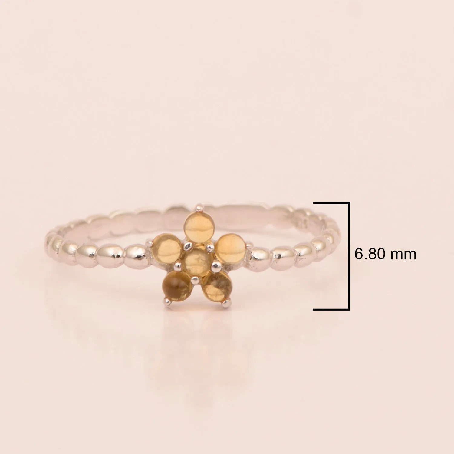 925 Sterling Silver Round 0.25 Ctw Citrine Cab Stackable Women Ring