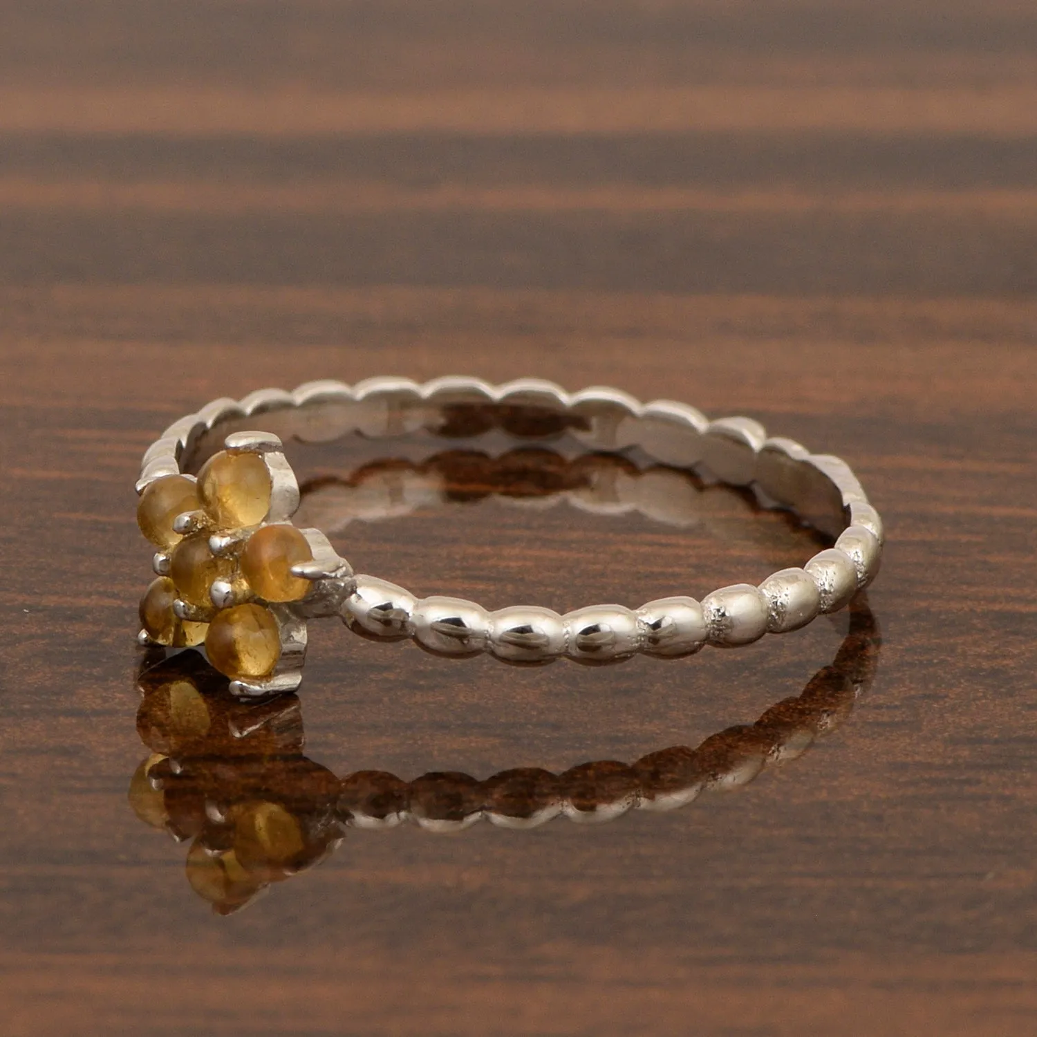 925 Sterling Silver Round 0.25 Ctw Citrine Cab Stackable Women Ring