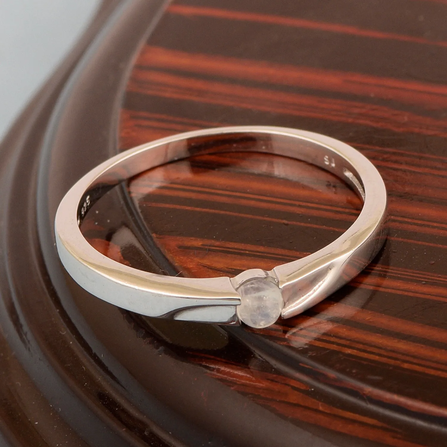 925 Sterling Silver Round 3MM Moonstone Women Tiny Stackable Ring