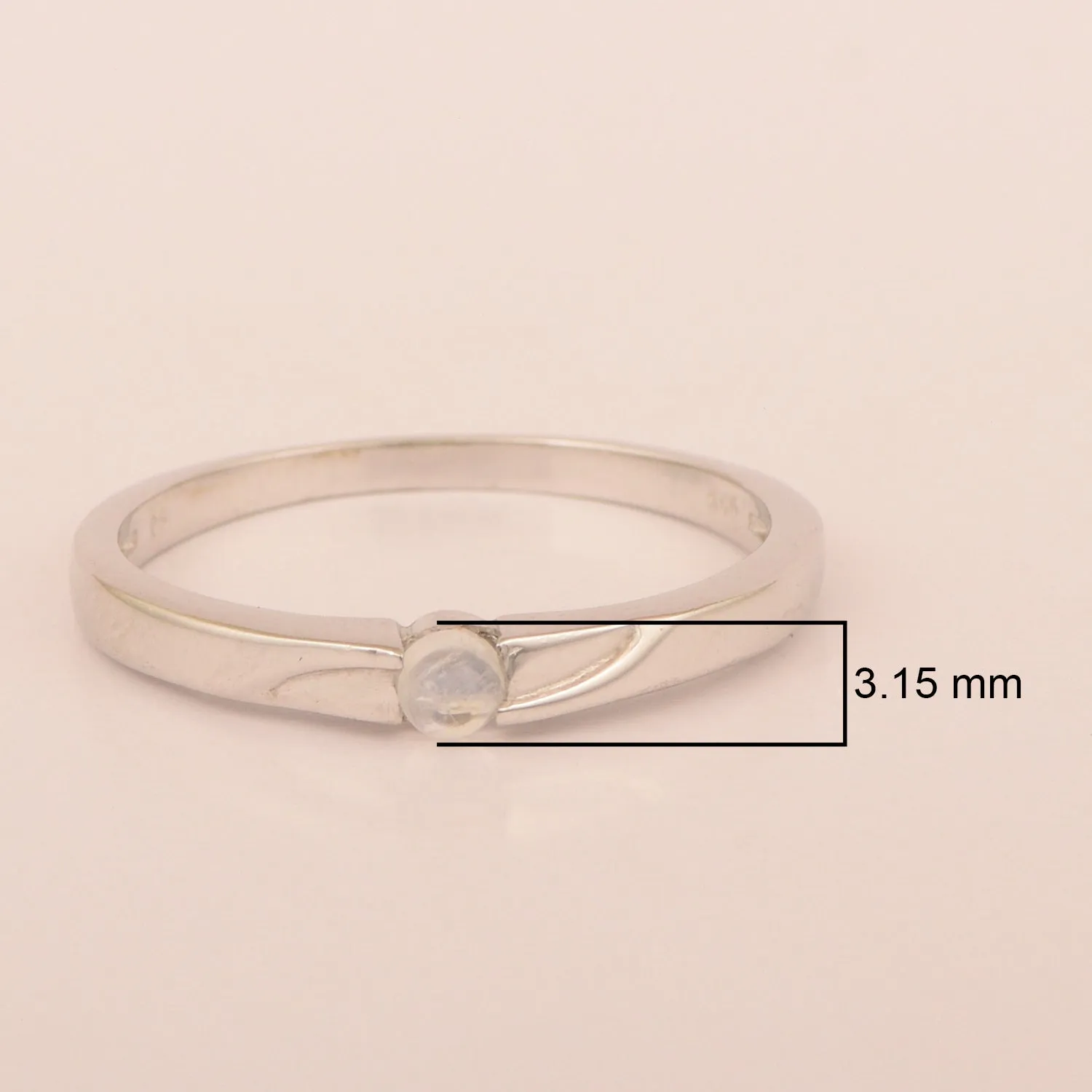 925 Sterling Silver Round 3MM Moonstone Women Tiny Stackable Ring