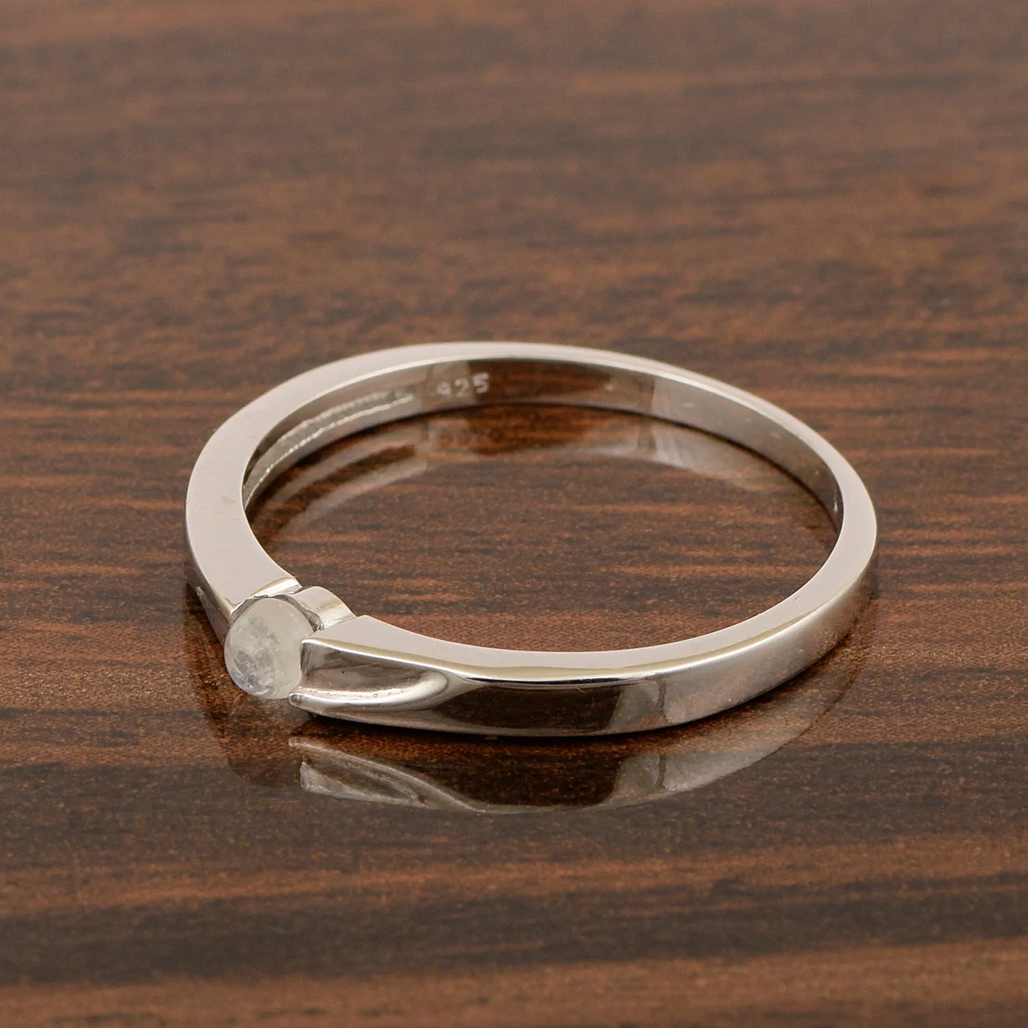 925 Sterling Silver Round 3MM Moonstone Women Tiny Stackable Ring