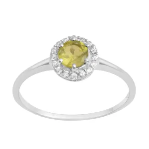 925 Sterling Silver Round 5MM Peridot Solitaire Accents Ring