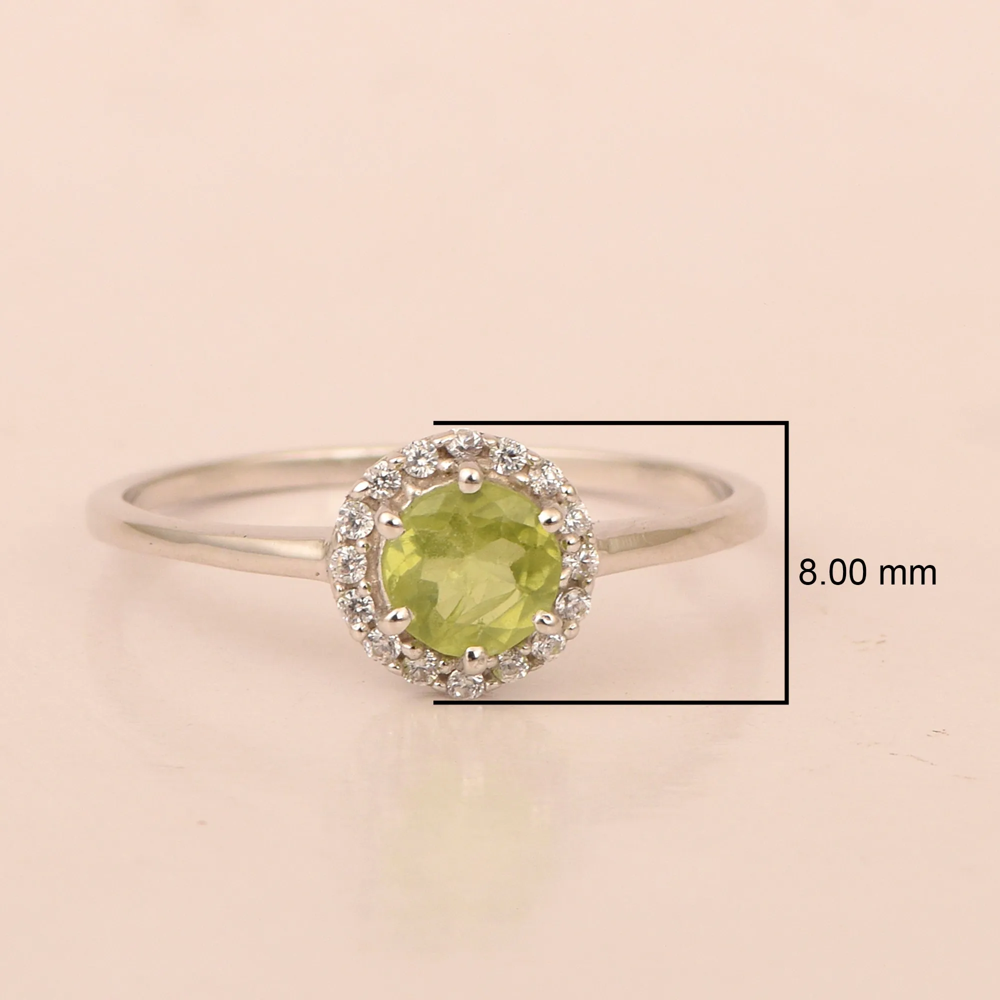 925 Sterling Silver Round 5MM Peridot Solitaire Accents Ring