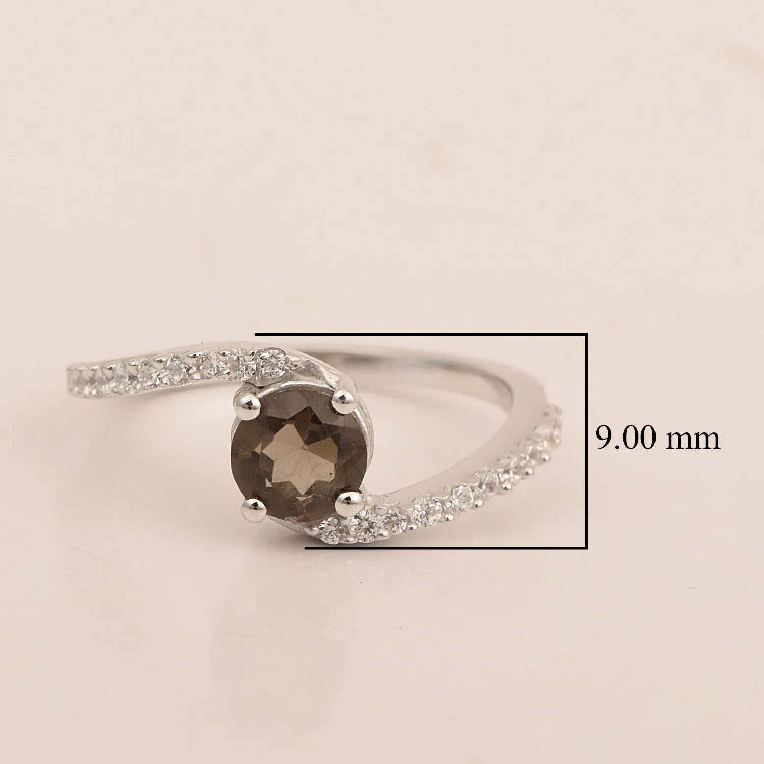 925 Sterling Silver Round 5mm Smoky Quartz Women Wedding Ring