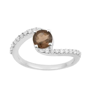 925 Sterling Silver Round 5mm Smoky Quartz Women Wedding Ring