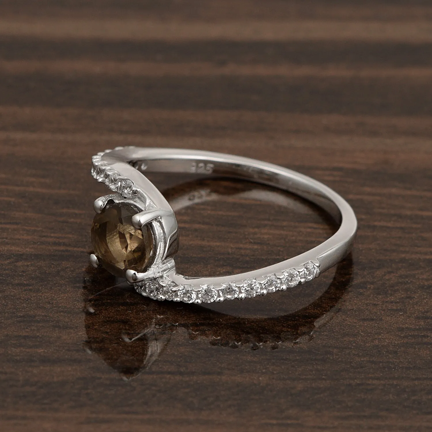 925 Sterling Silver Round 5mm Smoky Quartz Women Wedding Ring