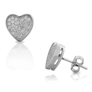 925 Sterling Silver White CZ Womens Love Heart-Shaped Stud Earrings