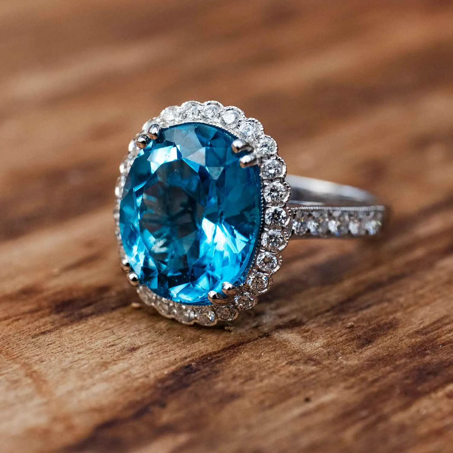 9.3 Carat Blue Topaz Gemstone Ring in 14k White Gold