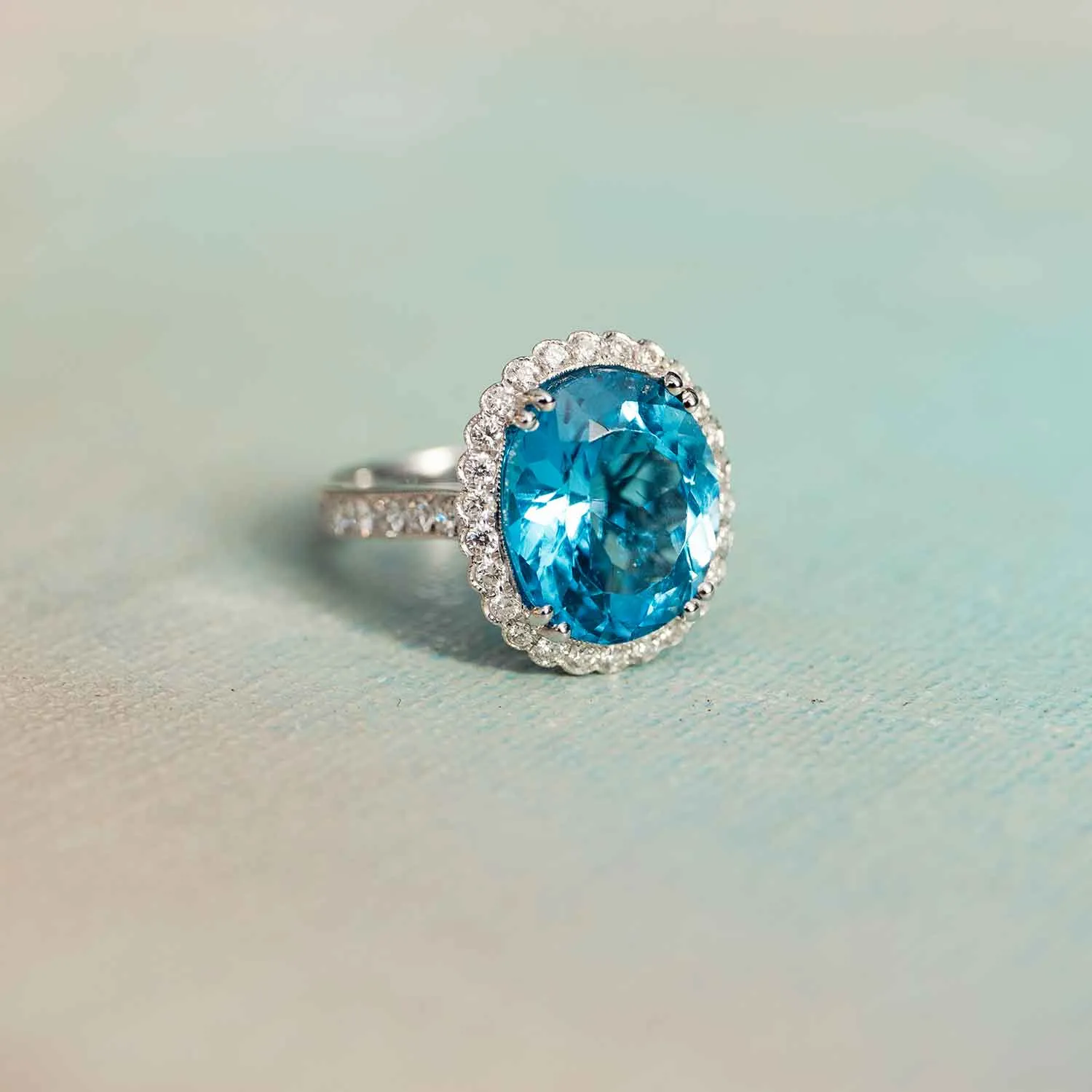 9.3 Carat Blue Topaz Gemstone Ring in 14k White Gold