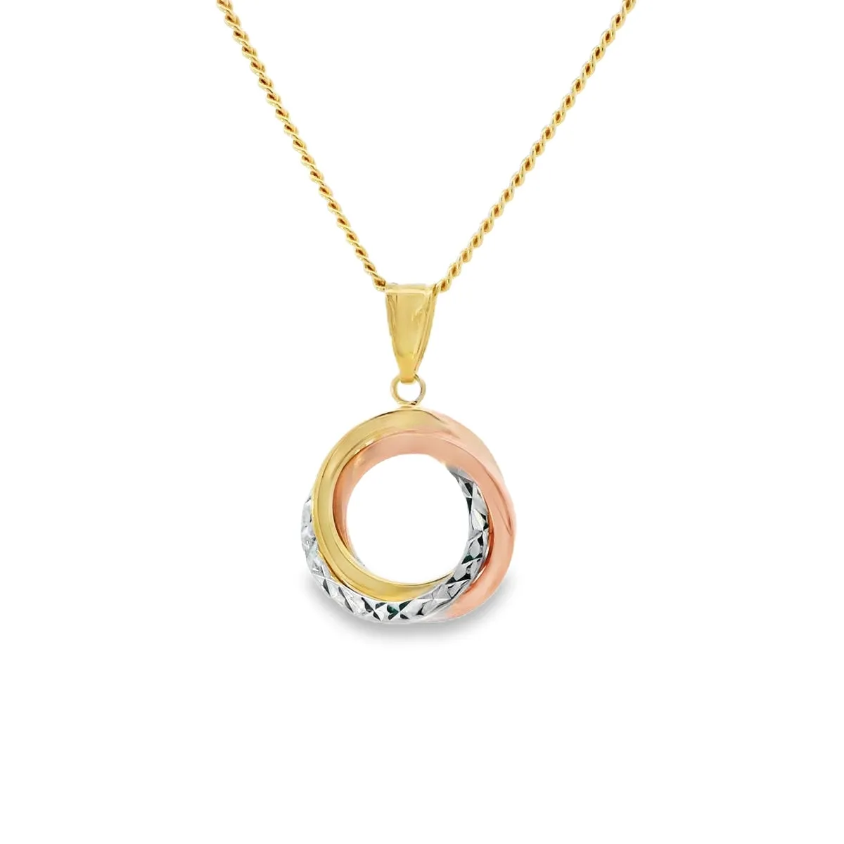 9ct Tri Colour White, Yellow and Rose Gold Diamond Cut Circle Pendant GPEN011
