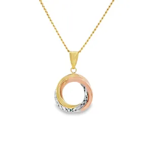 9ct Tri Colour White, Yellow and Rose Gold Diamond Cut Circle Pendant GPEN011