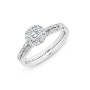9ct WG claw set centre diamond with bead set halo engagement ring set. TDW= 0.50ct M2917