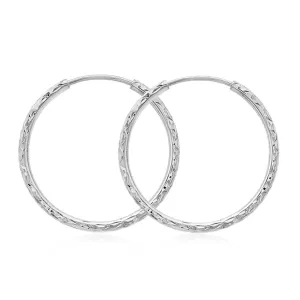 9ct White Gold Diamond Cut Sleeper Hoop Earrings