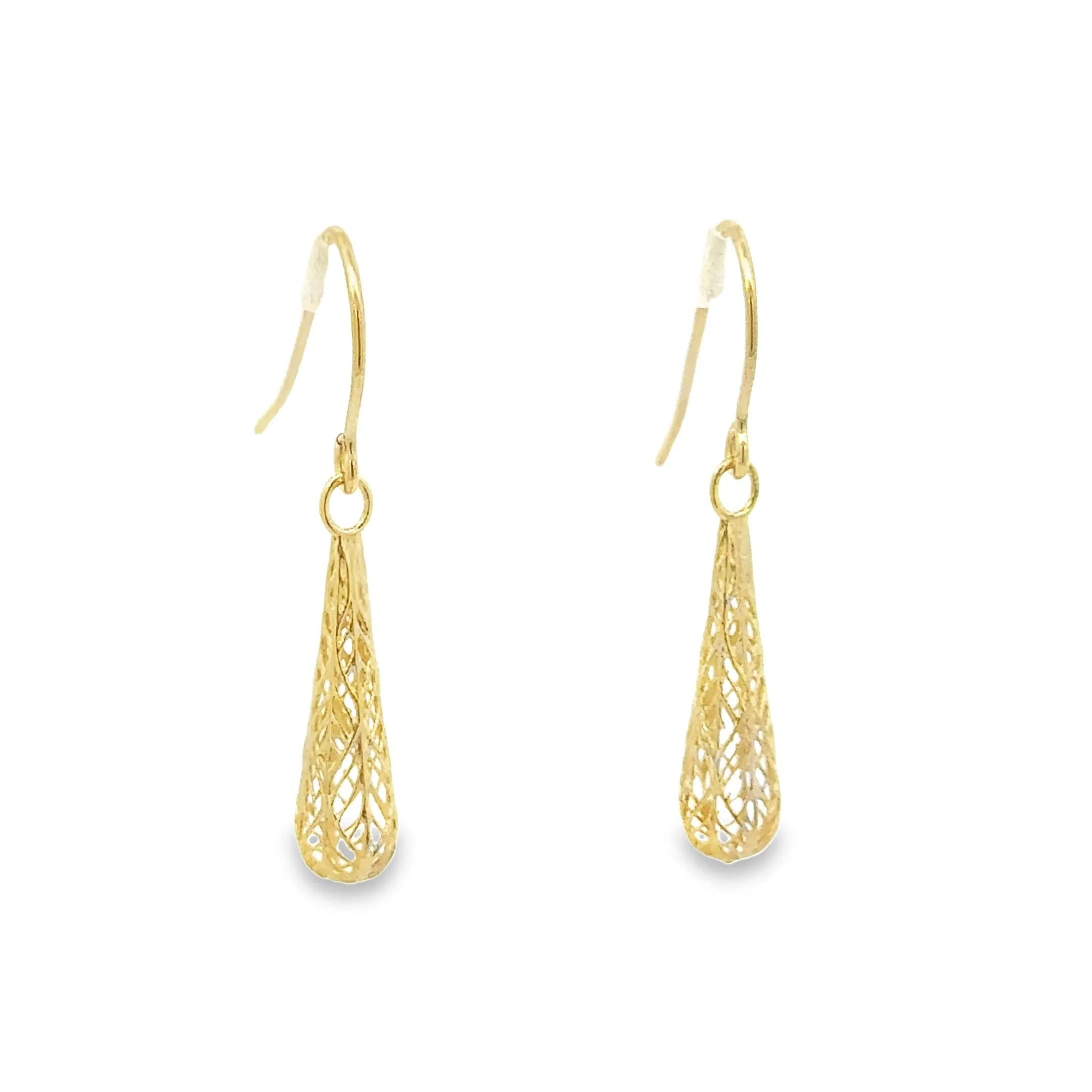 9ct Yellow Gold Filigree Drop Shepard Hook Earrings GEAR311