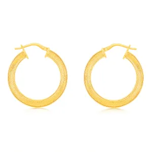 9ct Yellow Gold Silverfilled Patterned Square Tube 20mm Hoop Earrings