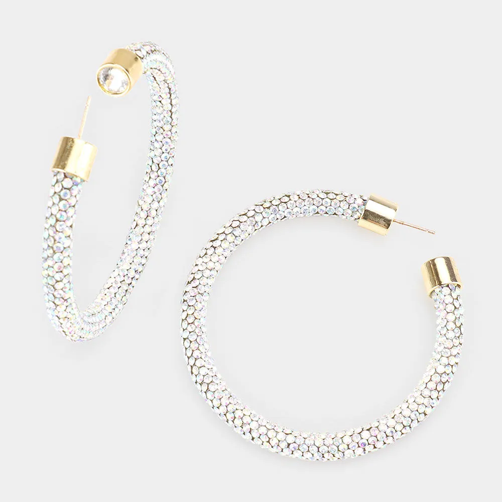 AB Rhinestone Half Hoop Earrings | 2.5" | 482997