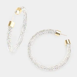 AB Rhinestone Half Hoop Earrings | 2.5" | 482997