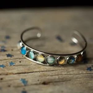 Adjustable Solar System Bangle Bracelet - Rhodium Plated Brass & Glass Materials