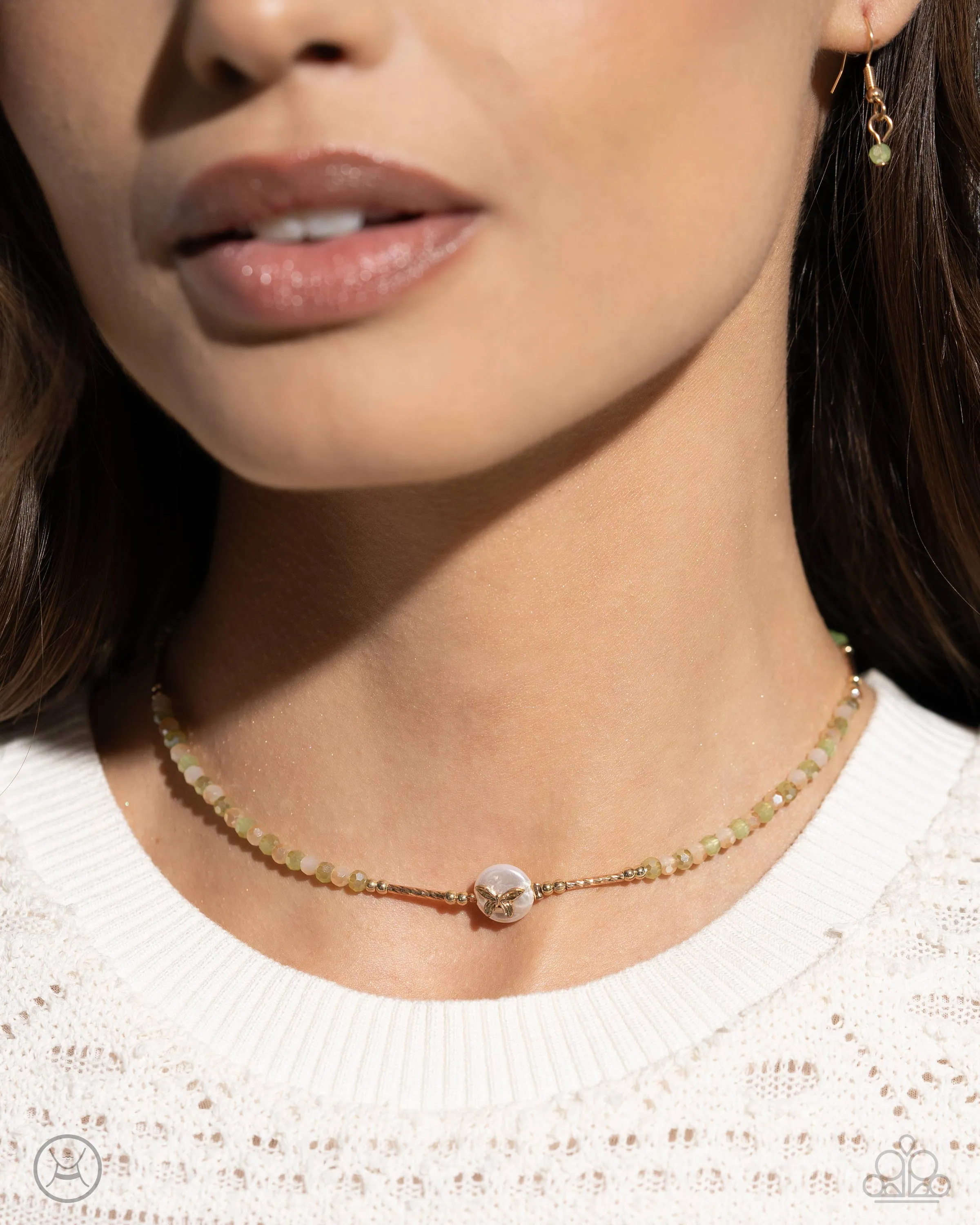 Aerial Action - Green (Gold Butterfly) Choker Necklace