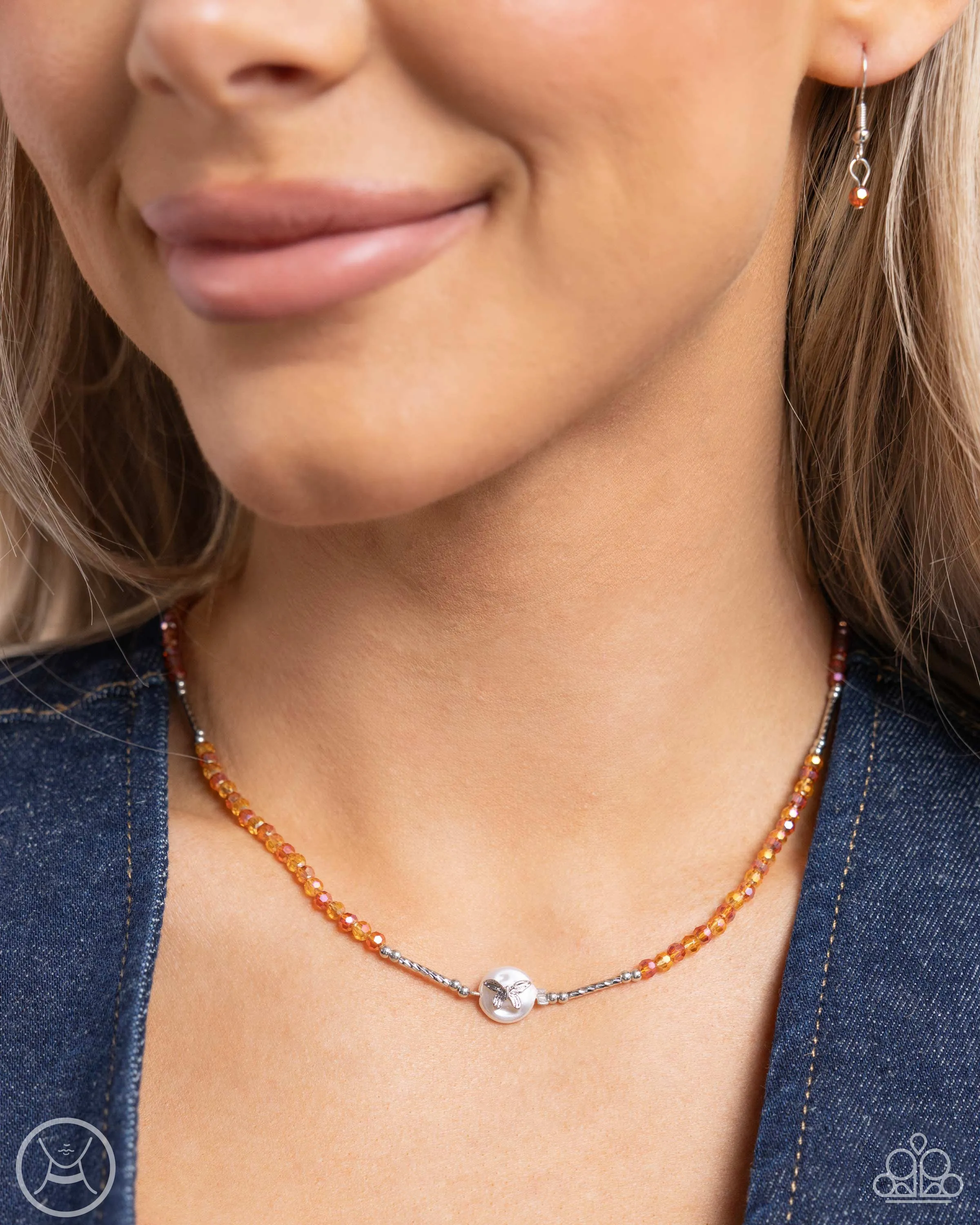 Aerial Action - Orange (Bead) Silver Butterfly Necklace