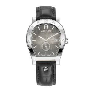 Aigner Daiano Gents Grey Dial Black Leather Strap Watch