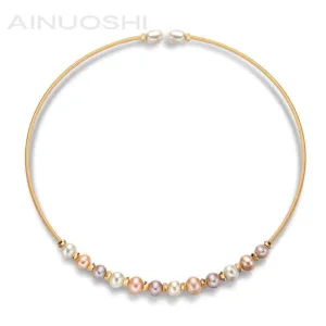 Ainuoshi 14K Gold Filled Natural Freshwater Pearl Choker Necklace